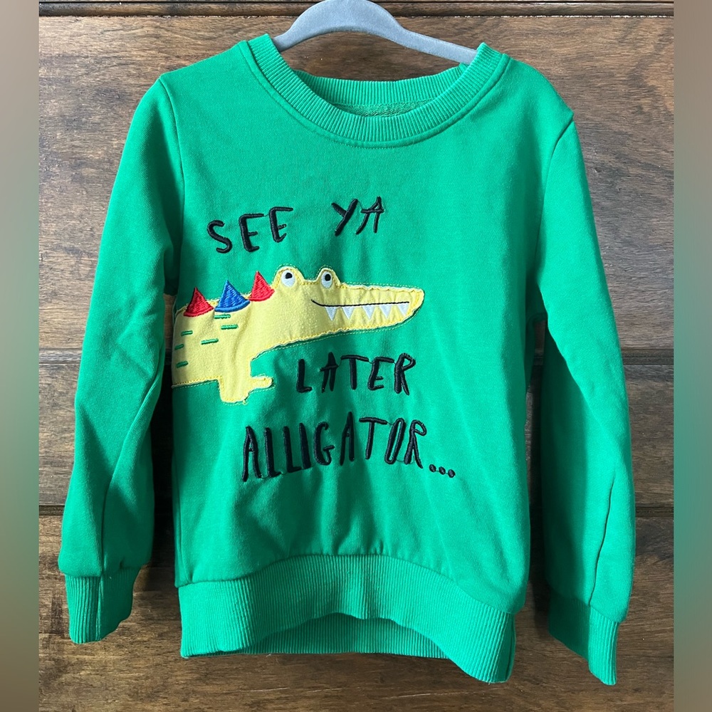 Kelly Green Embroidered See Ya Later Alligator 100% Cotton Sweatshirt